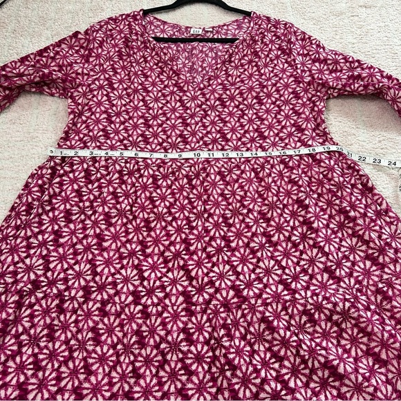 GAP Magenta Pink Floral Print Dress 3/4 Sleeves Size Medium Cotton Blend Midi - Picture 7 of 11